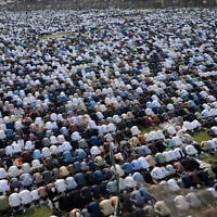 Muslims perform an Eid al-Fitr prayer, marking the end of the fasting month of Ramadan, in Karachi, Pakistan, April, 10, 2024. (Fareed Khan/AP)