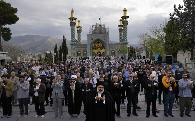 Iranian worshippers perform Eid al-Fitr prayer marking the end of the Muslims holy fasting month of Ramadan, in Tehran, Iran, Wednesday, April 10, 2024. (AP/Vahid Salemi) Iranian worshippers perform Eid al-Fitr prayer marking the end of the Muslims holy fasting month of Ramadan, in Tehran, Iran, Wednesday, April 10, 2024. (AP/Vahid Salemi)