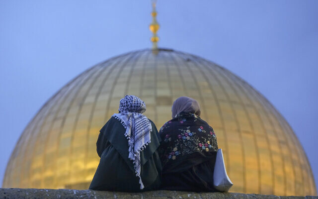 Worshipers gather for Eid al-Fitr prayers by the Dome of the Rock shrine in the Al Aqsa Mosque compound in Jerusalem's Old City, April 10, 2024. (Mahmoud Illean/AP) Worshipers gather for Eid al-Fitr prayers by the Dome of the Rock shrine in the Al Aqsa Mosque compound in Jerusalem's Old City, April 10, 2024. (Mahmoud Illean/AP)
