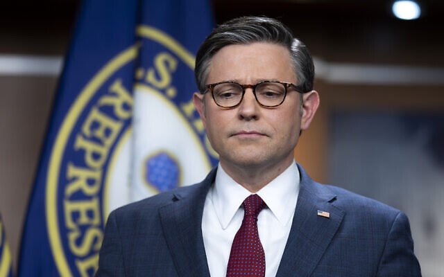 US House of Representatives speaker, Mike Johnson, meets with reporters at the Capitol in Washington, April 16, 2024. (AP/J. Scott Applewhite) US House of Representatives speaker, Mike Johnson, meets with reporters at the Capitol in Washington, April 16, 2024. (AP/J. Scott Applewhite)
