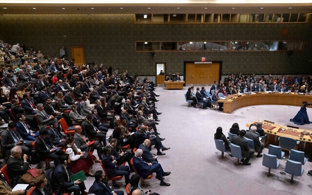 A general view shows a Security Council meeting at United Nations headquarters, April 18, 2024. (Yuki Iwamura/AP) A general view shows a Security Council meeting at United Nations headquarters, April 18, 2024. (Yuki Iwamura/AP)