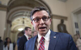 Speaker of the US House Mike Johnson talks to reporters at the Capitol in Washington, April 19, 2024. (AP Photo/J. Scott Applewhite)