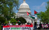 Anti-Israel activists demonstrate outside the US Capitol in Washington, April 20, 2024, as the House prepares to vote on approval of $95 billion in foreign aid for Ukraine, Israel and other US allies. (AP Photo/J. Scott Applewhite)