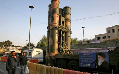 Illustrative: A Russian-made S-300 air defense system sits on display at Baharestan Square in Tehran, Iran, September 24, 2017. (AP Photo/Vahid Salemi, File)