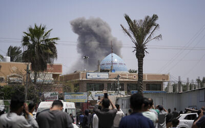 Smoke rises following an Israeli airstrike in Deir al Balah, Gaza Strip on April 23, 2024. (AP/Abdel Kareem Hana) Smoke rises following an Israeli airstrike in Deir al Balah, Gaza Strip on April 23, 2024. (AP/Abdel Kareem Hana)