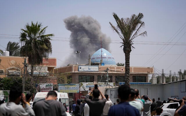 Smoke rises following an Israeli airstrike in Deir al Balah, Gaza Strip on April 23, 2024. (AP/Abdel Kareem Hana) Smoke rises following an Israeli airstrike in Deir al Balah, Gaza Strip on April 23, 2024. (AP/Abdel Kareem Hana)