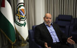 Senior Hamas politburo official Khalil al-Hayya speaks during an interview with The Associated Press, in Istanbul, Turkey, April 24, 2024. (AP Photo/Khalil Hamra)