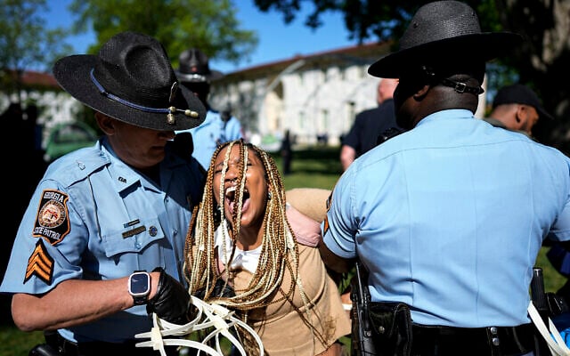Georgia State Patrol officers detain a demonstrator on the campus of Emory University during a pro-Palestinian demonstration, April 25, 2024, in Atlanta. (AP Photo/Mike Stewart) Georgia State Patrol officers detain a demonstrator on the campus of Emory University during a pro-Palestinian demonstration, April 25, 2024, in Atlanta. (AP Photo/Mike Stewart)