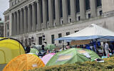 Anti-Israel protesters camp out in tents at Columbia University on April 27, 2024 in New York. (AP Photo)