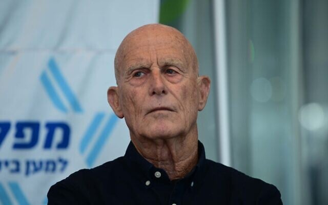 Former Shin Bet head Ami Ayalon attends an emergency conference for Israel's security, as they protest the government's proposed judicial overhaul, on March 27, 2023. (Tomer Neuberg/Flash90)