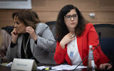 Labor MK Naama Lazimi attends a Finance Committee meeting at the Knesset on December 18, 2023. (Chaim Goldberg/Flash90)