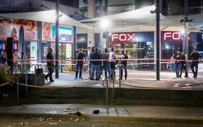 The scene of a stabbing attack in Gan Yavne, March 31, 2024. (Liron Moldovan/Flash90)