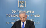 Prime Minister Benjamin Netanyahu speaks during a press conference in Jerusalem on March 31, 2024. (Marc Israel Sellem/ Flash90)