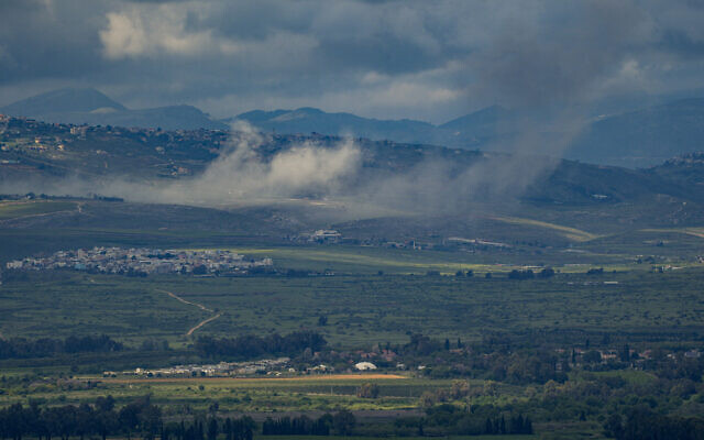 Smoke rises after an Israeli airstrike in southern Lebanon, April 10, 2024. (Ayal Margolin/Flash90)