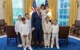 US President Joe Biden holds freed Hamas hostage Avigail Idan while standing with other members of her family, at the White House, Washington, DC, April 24, 2024. (White House photo)