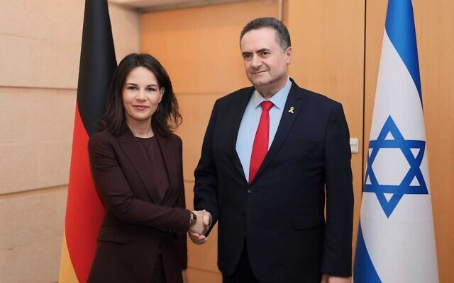 Foreign Minister Israel Katz (r) meets with his German counterpart Annalena Baerbock in Jerusalem on April 17, 2024 (Sivan Shahor/GPO) Foreign Minister Israel Katz (r) meets with his German counterpart Annalena Baerbock in Jerusalem on April 17, 2024 (Sivan Shahor/GPO)