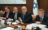 Prime Minister Benjamin Netanyahu leads a weekly cabinet meeting in Jerusalem on April 17, 2024. (Maayan Toaf/ GPO)
