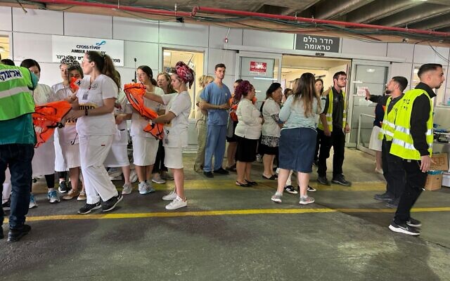 Medical personnel take part in a mass casualty drill at Jerusalem's Shaare Zedek Medical Center on April 4, 2024 ( Shaare Zedek)