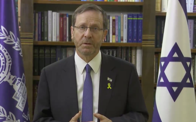 President Isaac Herzog delivers a video message ahead of the Passover holiday, April 19, 2024. (Screenshot, used in accordance with Clause 27a of the Copyright Law) President Isaac Herzog delivers a video message ahead of the Passover holiday, April 19, 2024. (Screenshot, used in accordance with Clause 27a of the Copyright Law)