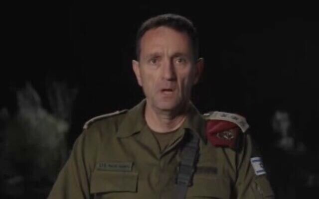 IDF Chief of Staff Herzi Halevi gives a video statement on April 3, 2024. (Screen capture/X)