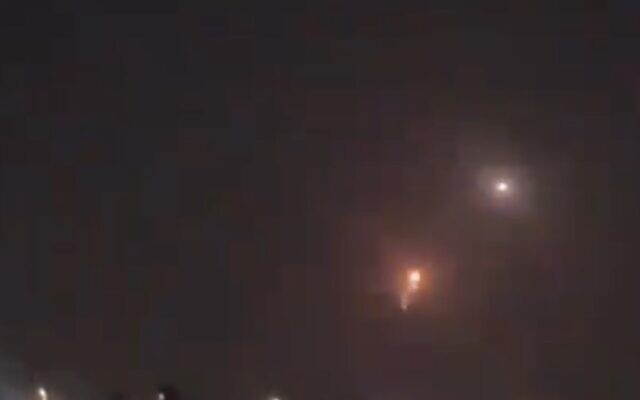 Footage of a missile being intercepted over Eilat on April 8, 2024. (Screen capture/X) Footage of a missile being intercepted over Eilat on April 8, 2024. (Screen capture/X)