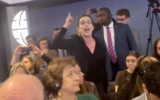 Emma Tsurkov, the sister of the Israeli citizen Elizabeth Tsurkov who is being held hostage in Iraq, confronting Iraqi Prime Minister Mohammed Shia al-Sudani in Washington DC, April 19, 2024. (X screenshot)