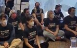 Google employees hold a sit-protest against Israel at the company's offices, April 16, 2024. (X video screenshot; Used in accordance with Clause 27a of the Copyright Law)