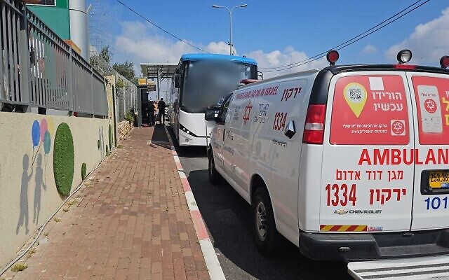 The scene of a shooting attack on Route 55 in the West Bank in which two people were injured, April 7, 2024. (Magen David Adom) The scene of a shooting attack on Route 55 in the West Bank in which two people were injured, April 7, 2024. (Magen David Adom)