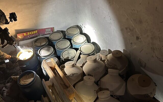Explosive devices and material found by troops in southern Gaza Khan Younis, in an image published April 6, 2024 (Israel Defense Forces) Explosive devices and material found by troops in southern Gaza Khan Younis, in an image published April 6, 2024 (Israel Defense Forces)