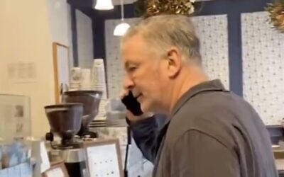 Alec Baldwin is accosted by an anti-Israel protester at a New York coffee shop in an undated video circulating on social media (Screenshot/X/ Used in accordance with Clause 27a of the Copyright Law)