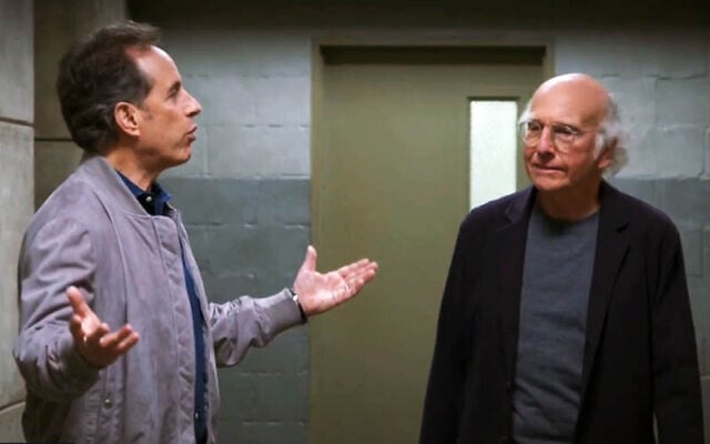 Comedians Jerry Seinfeld (left) and Larry David, co-creators of "Seinfeld," in the final episode of HBO's "Curb Your Enthusiasm," which aired April 7, 2024. (YouTube video screenshot: used in accordance with Clause 27a of the Copyright Law) Comedians Jerry Seinfeld (left) and Larry David, co-creators of "Seinfeld," in the final episode of HBO's "Curb Your Enthusiasm," which aired April 7, 2024. (YouTube video screenshot: used in accordance with Clause 27a of the Copyright Law)