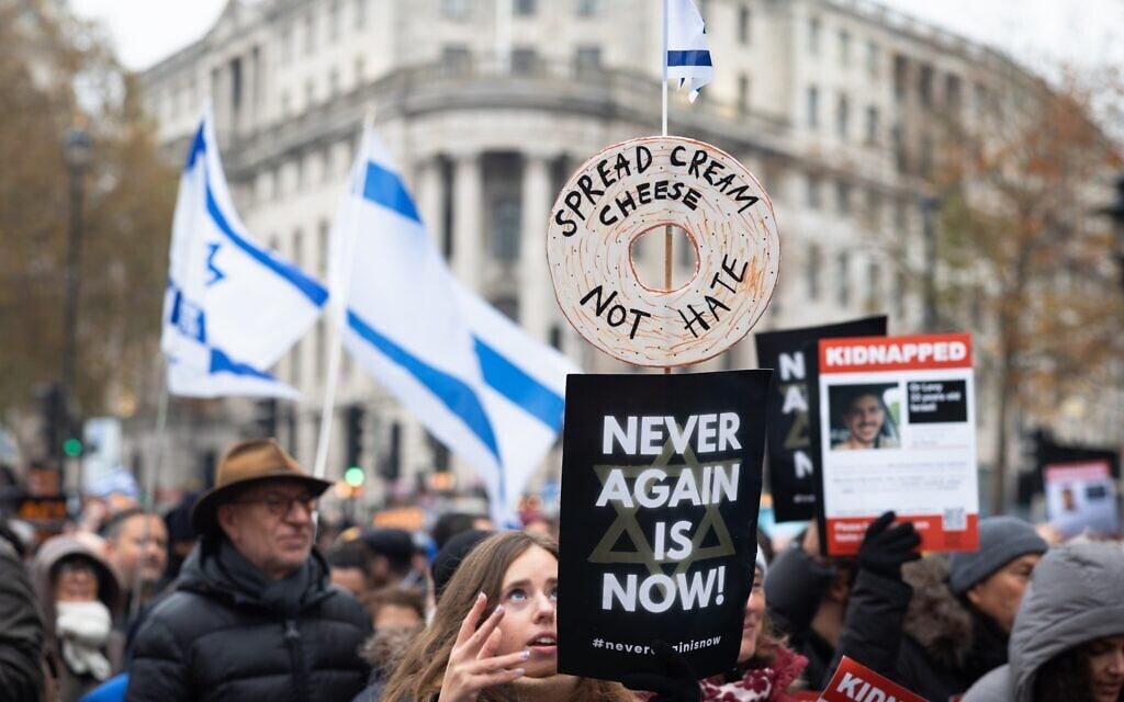 People participate in a "March Against Antisemitism" in London on November 26, 2023. (Andy Solomon / Shutterstock) People participate in a "March Against Antisemitism" in London on November 26, 2023. (Andy Solomon / Shutterstock)