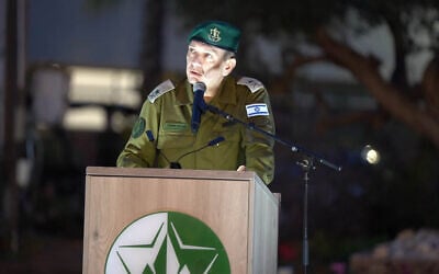 Military Intelligence Directorate chief Maj. Gen Aharon Haliva speaks at an intelligence officers' graduation ceremony, January 3, 2024. (Israel Defense Forces)