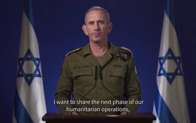 IDF spokesperson Rear Adm. Daniel Hagari issues an English-language statement on increased aid to the Gaza Strip on April 11, 2024 (Screen capture X used in accordance with Clause 27a of the Copyright Law) IDF spokesperson Rear Adm. Daniel Hagari issues an English-language statement on increased aid to the Gaza Strip on April 11, 2024 (Screen capture X used in accordance with Clause 27a of the Copyright Law)