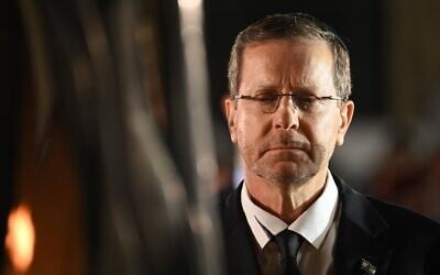 President Isaac Herzog at a Memorial Day ceremony in the Old City of Jerusalem, May 12, 2024. (Maayan Toaf/GPO)