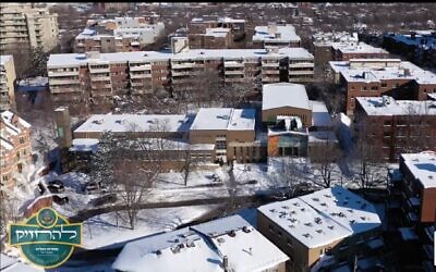 Birdseye view of the Belz Yeshiva Ketana in Montreal, Canada. (Belz fundraising video/YouTube)