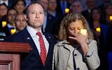 File: Rep. Josh Gottheimer, a New Jersey Democrat, and Rep. Debbie Wasserman Schultz, a Florida Democrat, attend a vigil for Israeli victims of Hamas's October 7 massacre on the steps of the US Capitol Building, October 12, 2023. (Anna Moneymaker/Getty Images via JTA)