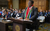 South Africa Ambassador to the Netherlands Vusimuzi Madonsela addresses the International Court of Justice in oral arguments asking the court to order Israel to halt its military campaign against Hamas, May 16, 2024. (International Court of Justice)