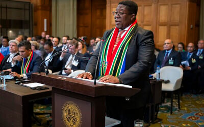 South Africa Ambassador to the Netherlands Vusimuzi Madonsela addresses the International Court of Justice in oral arguments asking the court to order Israel to halt its military campaign against Hamas, May 16, 2024. (International Court of Justice) South Africa Ambassador to the Netherlands Vusimuzi Madonsela addresses the International Court of Justice in oral arguments asking the court to order Israel to halt its military campaign against Hamas, May 16, 2024. (International Court of Justice)