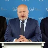 Karim Khan, the chief prosecutor of the International Criminal Court (center), announces he is seeking arrest warrants from the court’s judges for Prime Minister Benjamin Netanyahu and Defense Minister Yoav Gallant, along with Hamas leaders Yahya Sinwar, Muhammad Deif and Ismail Haniyeh, May 20, 2024. (ICC)