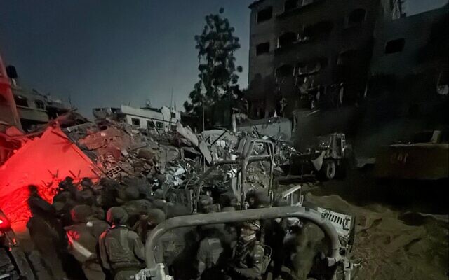 Troops operate in northern Gaza's Jabaliya to recover the bodies of three Israeli hostages, late May 23, 2024. (Israel Defense Forces)