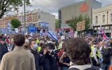 Counterprotesters, many waving Israeli flags, gather outside Phoenix in London on May 24, 2024, during a screening of the "Supernova" documentary. (Screenshot: X; used in accordance with Clause 27a of the Copyright Law)