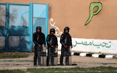 Illustrative: A picture taken during a guided tour organised by the Egyptian State Information Service on November 20, 2019, shows policemen standing guard at Borg el-Arab prison near the Egyptian city of Alexandria. (Mohamed el-Shahed / AFP)