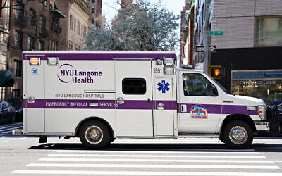 Illustrative: An NYU Langone Health ambulance in New York City, March 26, 2020. (Cindy Ord / Getty Images North America / Getty Images via AFP)