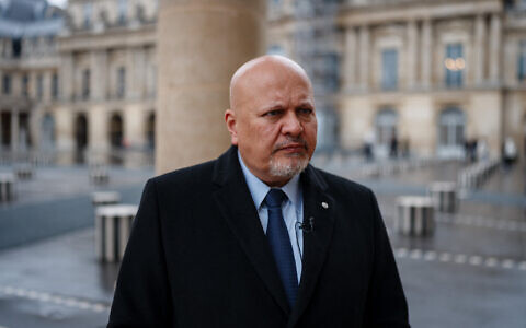 ICC Chief Prosecutor Karim Khan at the Cour d'Honneur of the Palais Royal in Paris on February 7, 2024. (Dimitar Dilkoff / AFP)