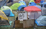 An anti-Israel protest encampment on the campus of McGill University in Montreal, Canada, on April 29, 2024. (Graham Hughes / AFP)
