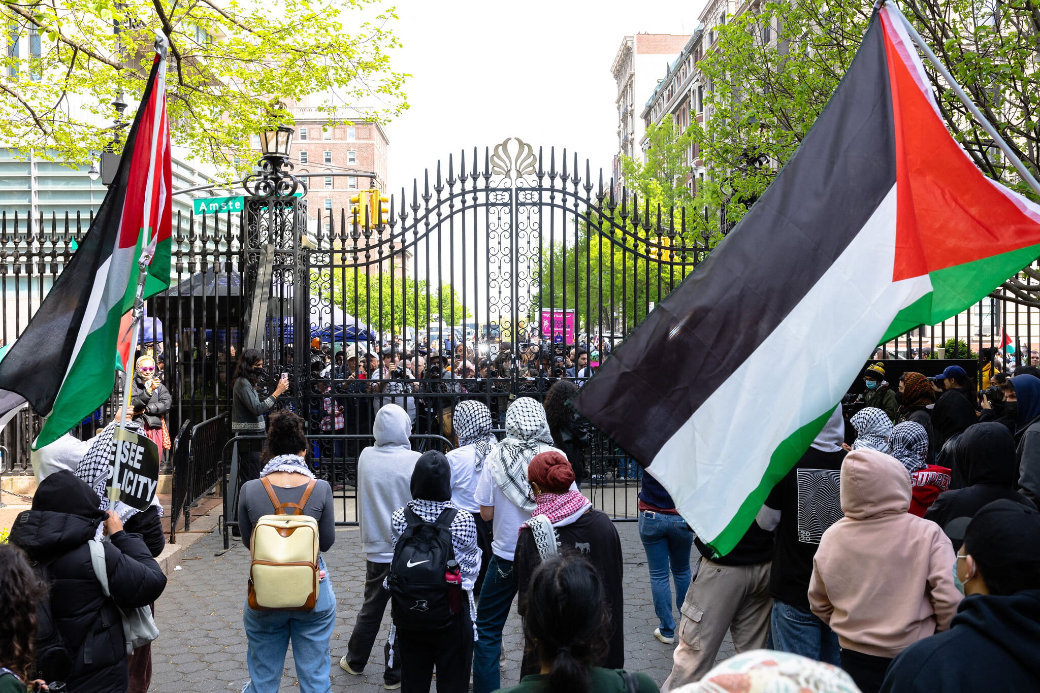 Student pro-Palestinian protesters chant near an entrance to Columbia University on April 30, 2024, in New York City (Michael M. Santiago / Getty Images via AFP) Student pro-Palestinian protesters chant near an entrance to Columbia University on April 30, 2024, in New York City (Michael M. Santiago / Getty Images via AFP)