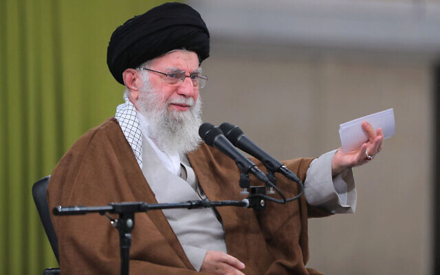 A handout picture provided by the office of Iran's Supreme Leader Ayatollah Ali Khamenei shows him speaking during a ceremony in Tehran on May 1, 2024. (KHAMENEI.IR / AFP)