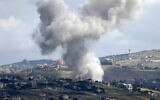 Illustrative: This picture taken from Kibbutz Malkia along the border with southern Lebanon, shows smoke billowing above the Lebanese village of Mays al-Jabal during Israeli strikes on May 5, 2024. (Jalaa MAREY / AFP)