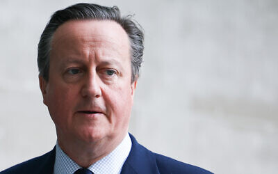 Britain's Foreign Secretary David Cameron arrives at the BBC offices in central London, on May 12, 2024, to appear on the BBC's 'Sunday with Laura Kuenssberg' political television show. (HENRY NICHOLLS / AFP)